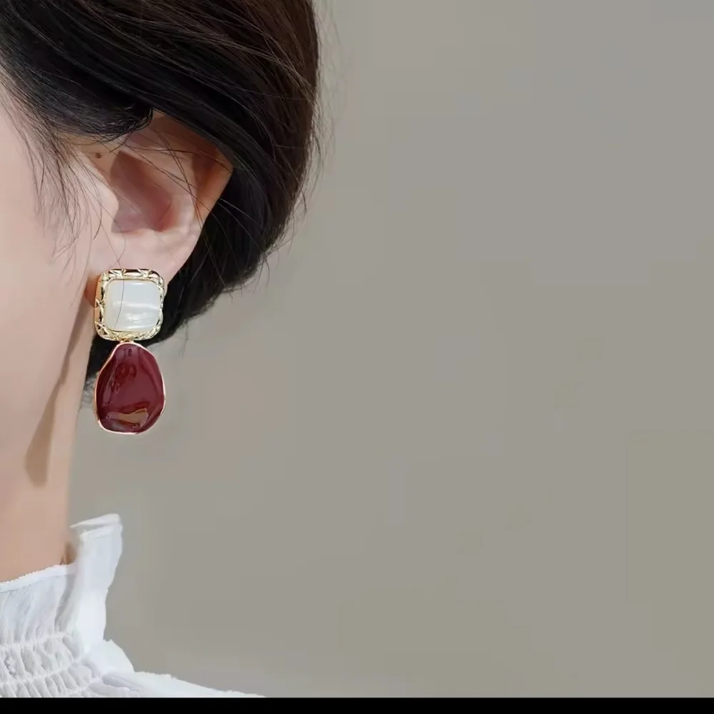 Gold and Red Drop Earrings